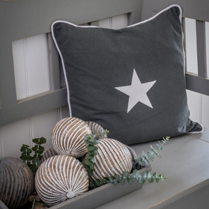 Grey Linen Cushion With White Star Castle Home Interiors