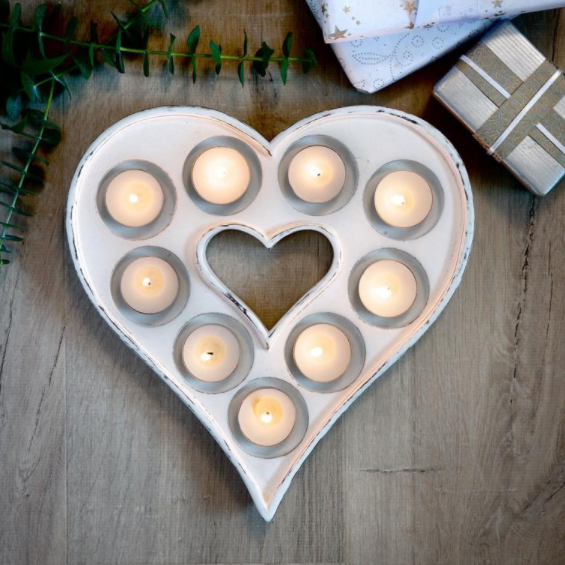 Wooden Heart Tea Light Holder - Castle Home Interiors