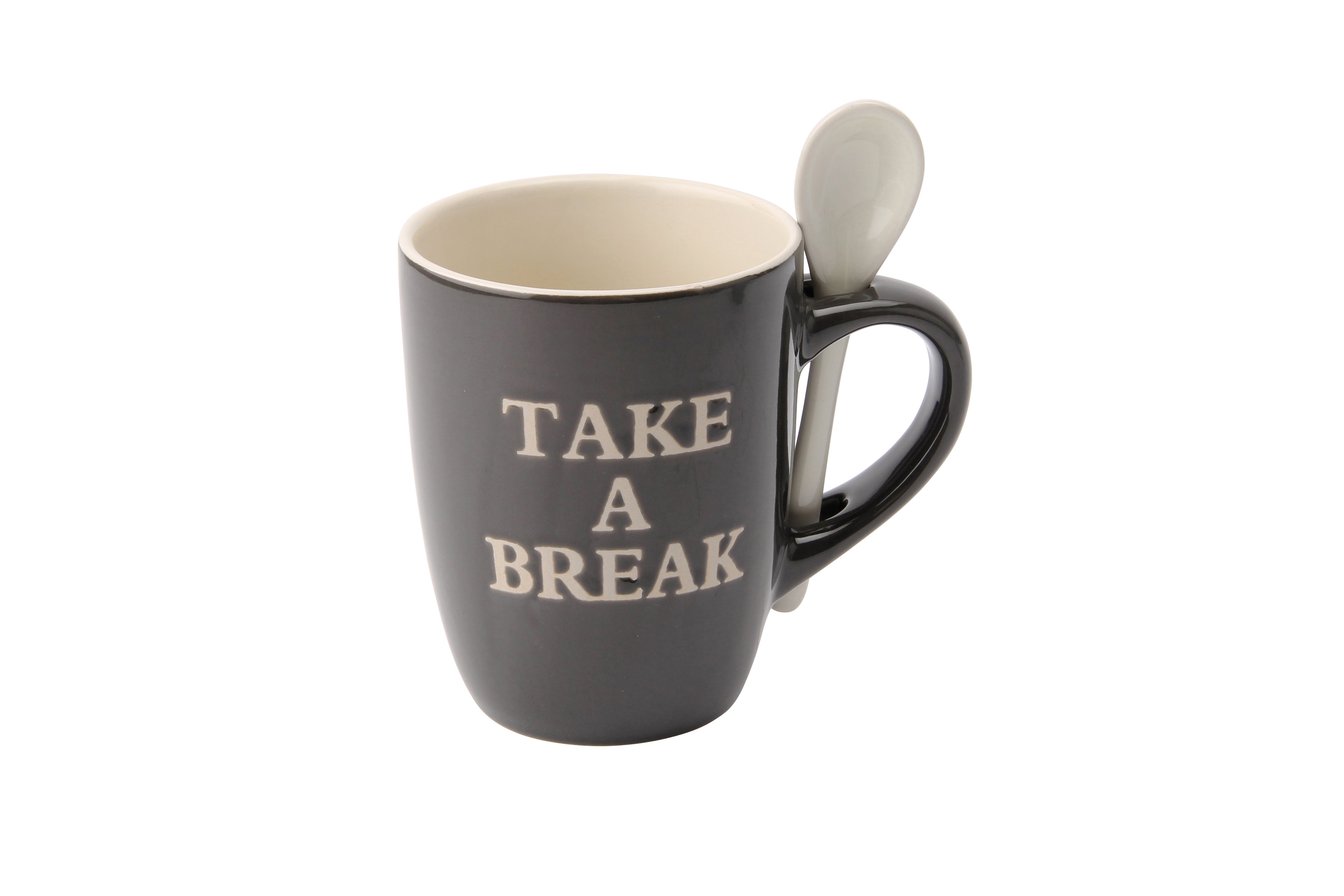 Charcoal "Take A Break" Cup And Spoon - Castle Home Interiors