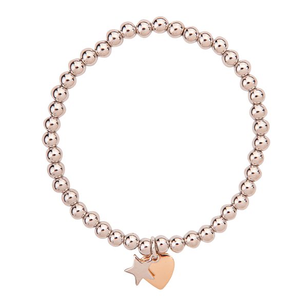 Silver Rose Gold Heart Star Elasticated Bracelet - Castle Home Interiors