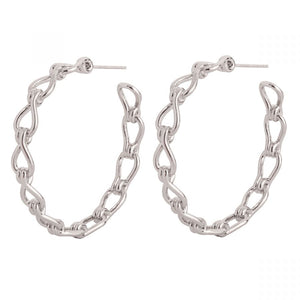 Rhodium Silver Hoop Chain Link Earrings - Castle Home Interiors