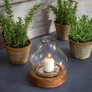 Small Natural Wooden Glass Hurricane Lantern - Castle Home Interiors