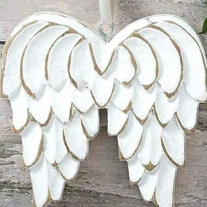 White Carved Hanging Angel Wings - Castle Home Interiors