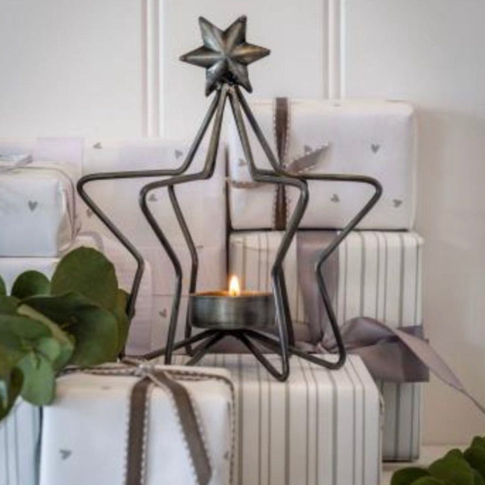 Metal Wire Star Tea-Light Candle Holder