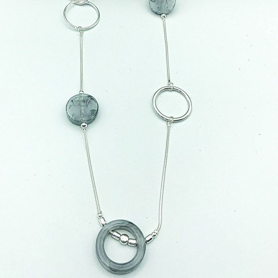 Silver and Grey Resin Long Necklace - Castle Home Interiors