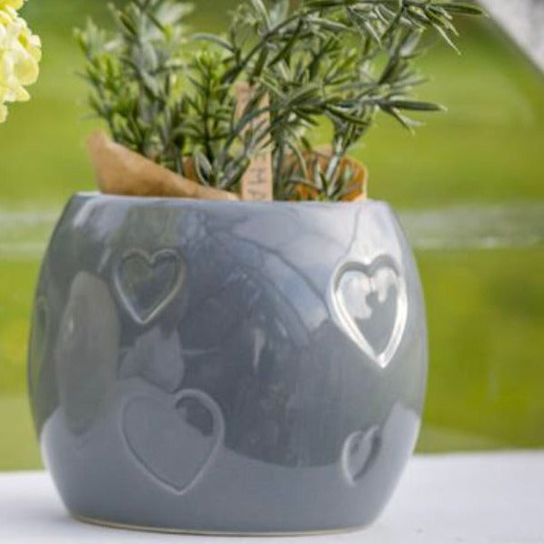 Grey Embossed Heart Plant Pots