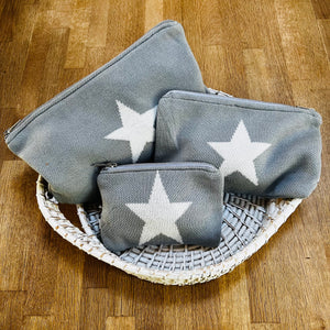 Grey Knitted Star Make Up Bag