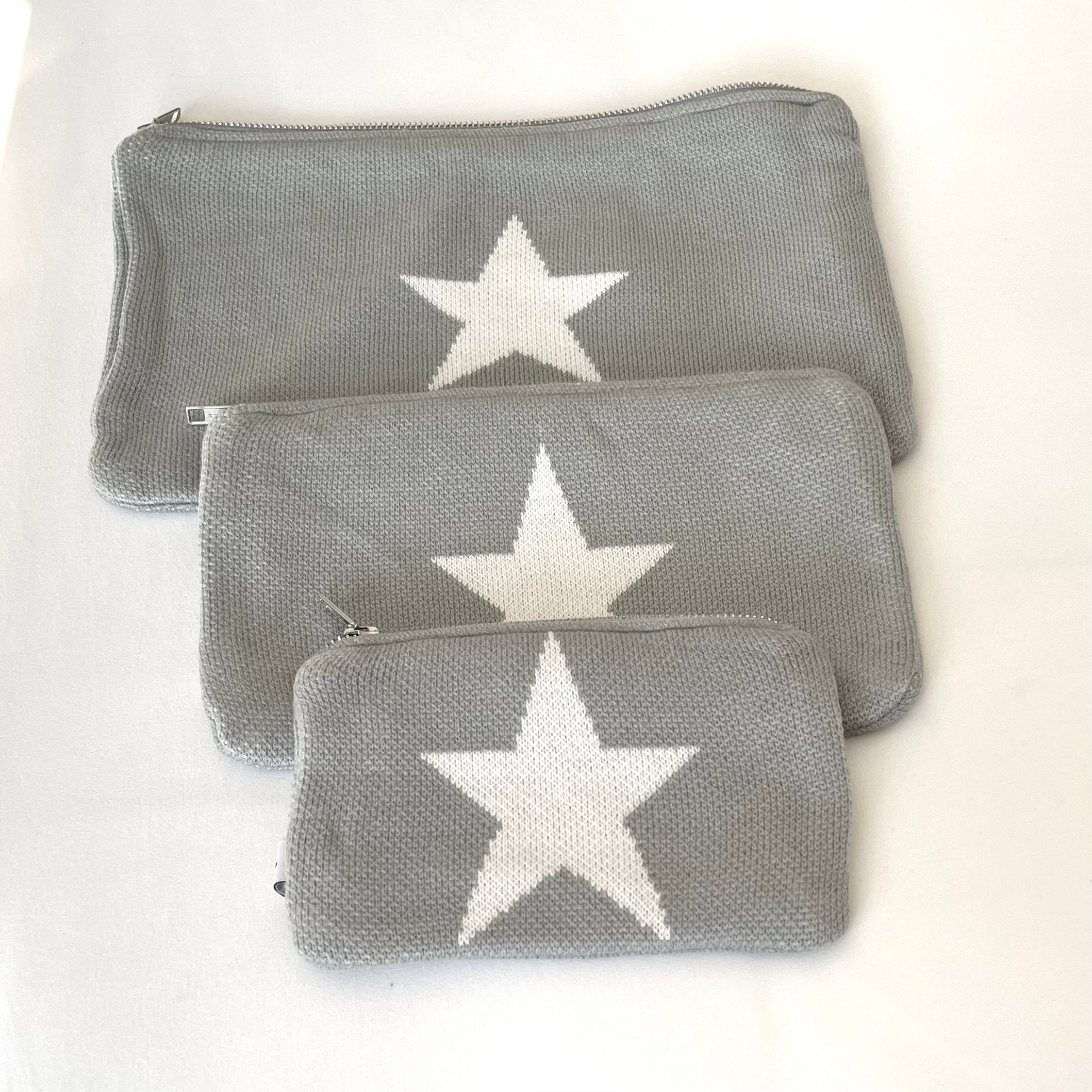 Grey Knitted Star Make Up Bag