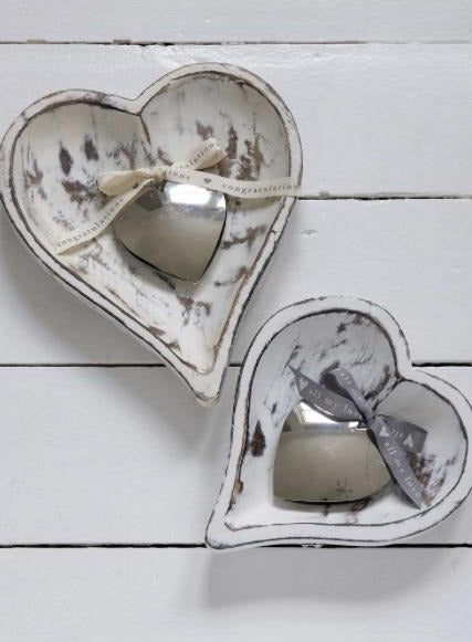 White Heart Shaped Distressed Trays - Castle Home Interiors