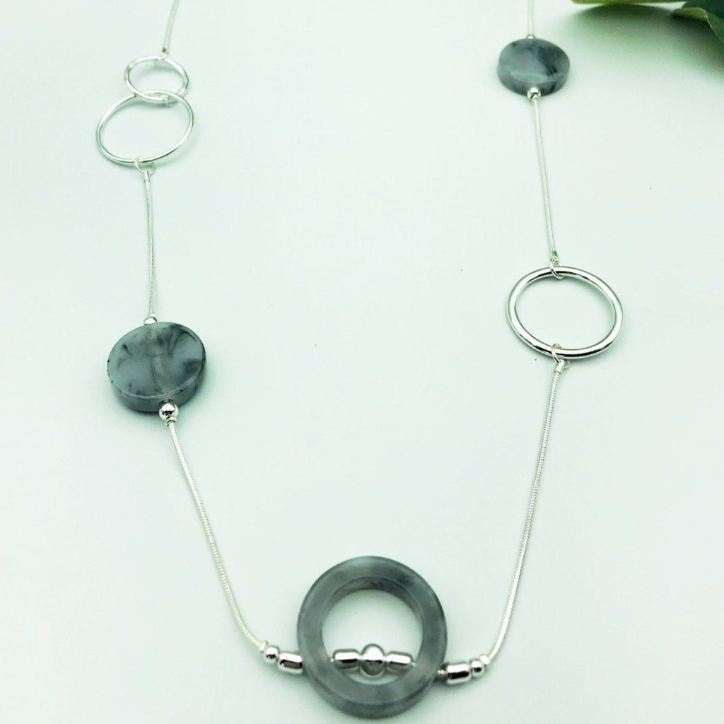 Silver and Grey Resin Long Necklace - Castle Home Interiors