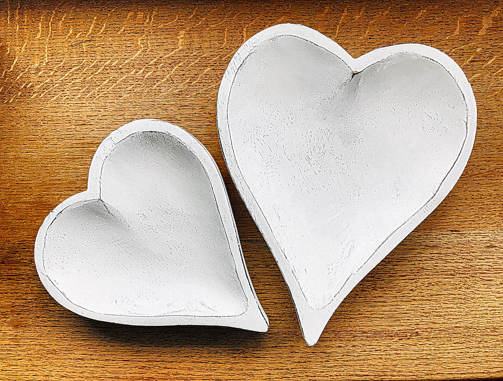 White Heart Shaped Distressed Trays - Castle Home Interiors