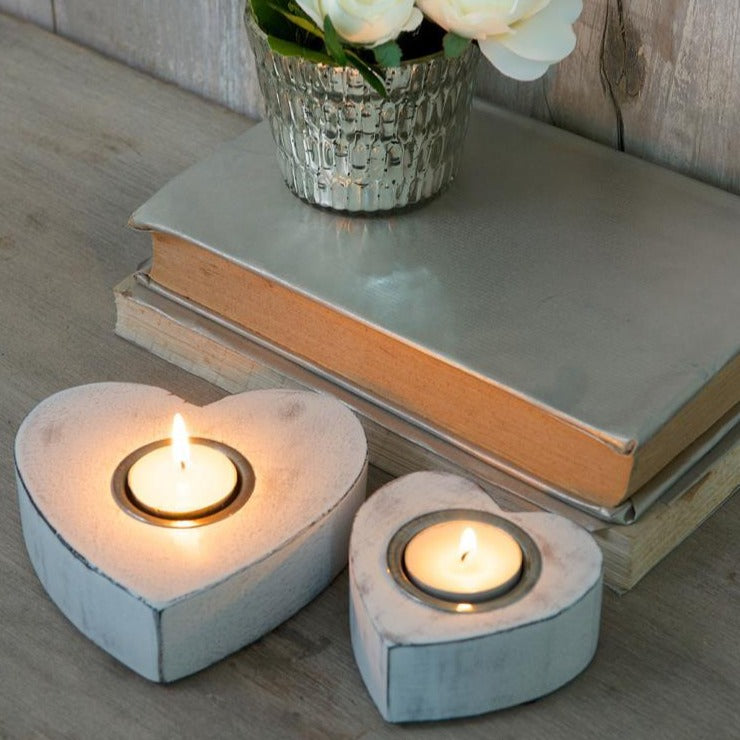 White Wooden Heart Tea-Light Holder - Castle Home Interiors